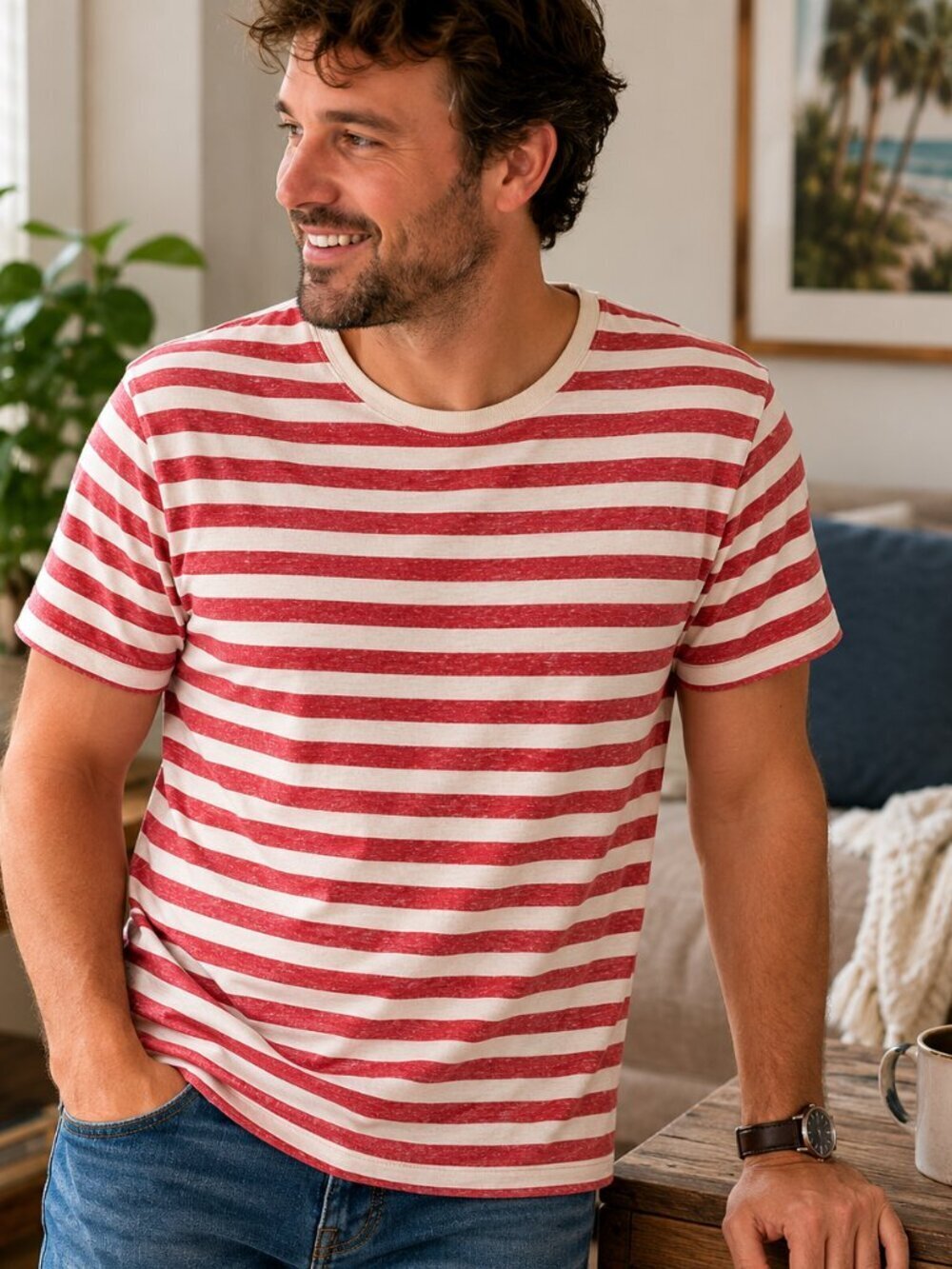 Mossimo Supply Co Red and White Striped Short Sleeve Tee